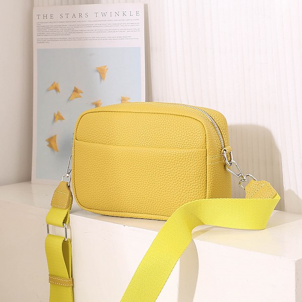 Ensfarget PU skulderveske liten veske crossbody-veske for kvinner gul yellow