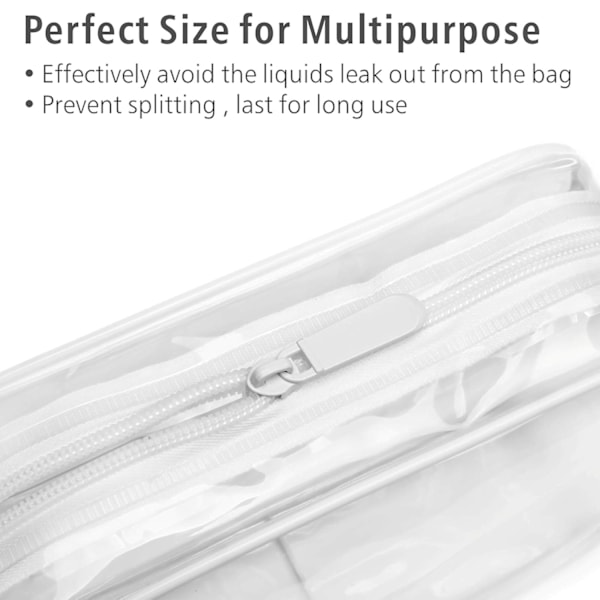 Transparent toalettväska, 3-pack TSA-godkänd toalettväska i kvartsstorlek, bärbar väska som uppfyller flygplatsflygbolagens regler, vit
