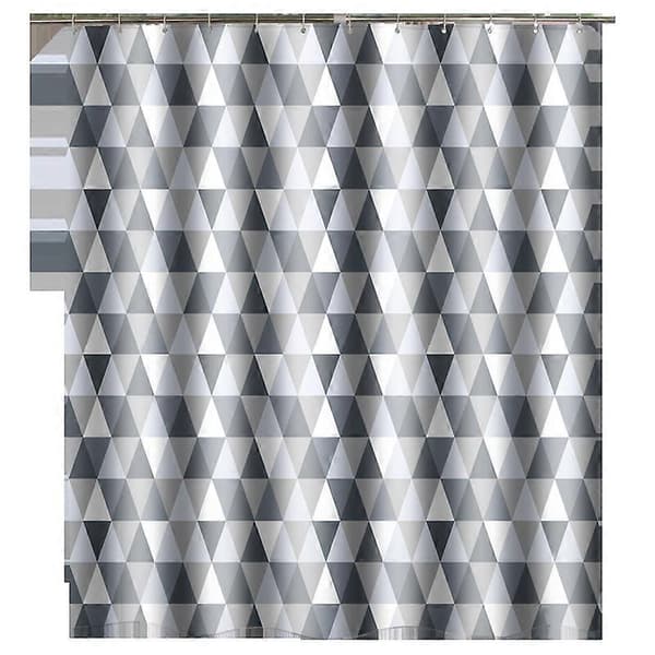 Duschdraperi Vattentätt Tvättbart Polyester med 12 Krokar för Badrum, Mögelresistent Geometrisk Grå Vit, 200 x 220 cm 0 0