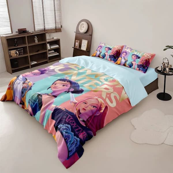 K Pop Demon Hunter Single Duvet Set Soft Printed Bedding Set Brushed Microfiber Duvets with Pillowcases Kpop Demon Hunters 135x