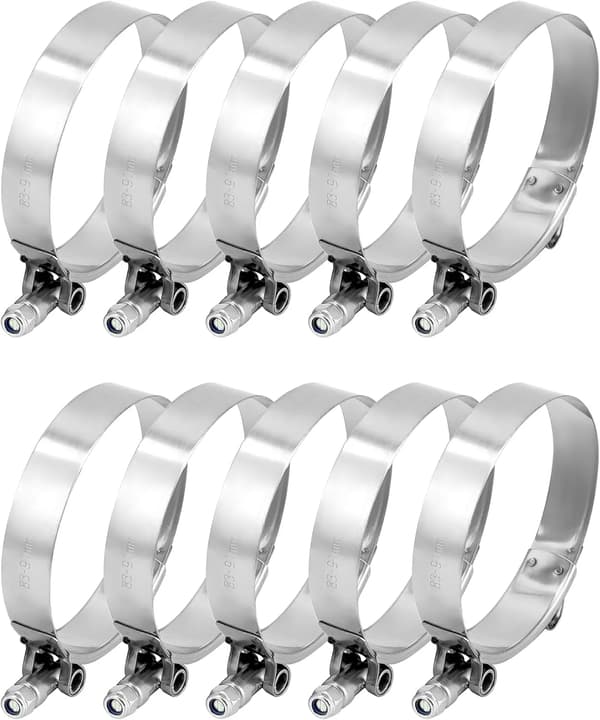 3 tommer T-bolt slangeklemme 10-pak rustfrit stål indsugningsintercooler klemme til 3 tommer slange ID 83mm 91mm
