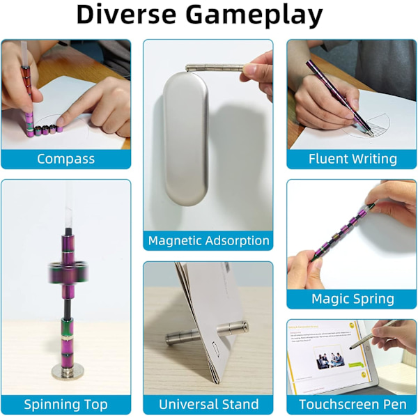 Kreativ Magnetisk Metallpenna Dekompression Leksak Fidgetpenna Coloful