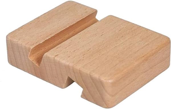 Trætelefon- og tabletstander, kompakt skrivebordsholder til hjem og kontor, 8 x 6 x 2 cm