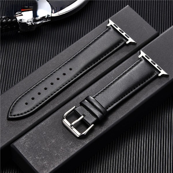 Ekte skinnrem i kalveskinn 38mm 40mm 41mm for iwatch 7 2 3 4 5 6 Myk erstatningsrem 42mm 44mm 45mm for Apple Watch Black-W-S Black-W-S 42mm or 44mm or 45mm