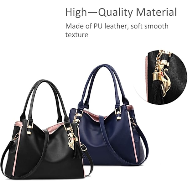 Hobo- og skuldertasker til kvinder Mode Håndtasker Stor Tote Taske Dame Skuldertaske Black