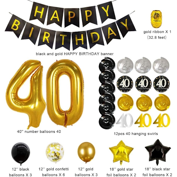 40-års dekorationer til ham mænd tillykke med 40-års fødselsdag festballoner dekorationer 40 år 40-års fødselsdagsdekor 40-års fødselsdag kvinder hende