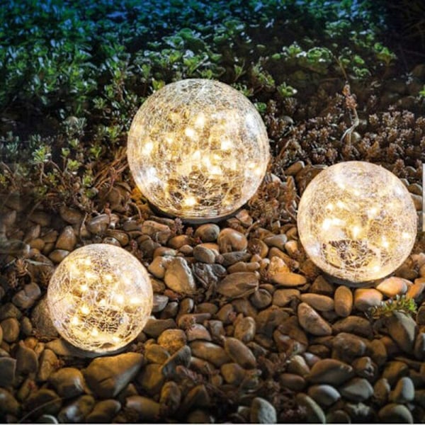 Solcellelamper for hagen, Vanntett Varmt Hvit LED Sprekkede Glasskuler for Utemiljø, Patio, Plen, Dekorasjoner