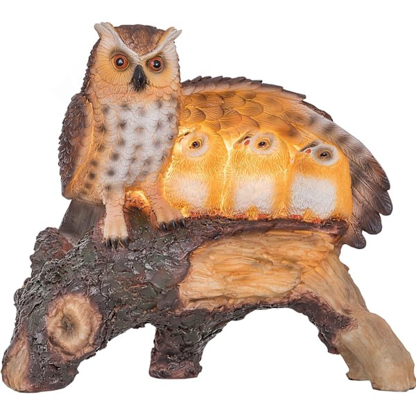 Solcelleugle Familielys Mor Barn Vinge Logg Statue Figur LED-lys for Utendørsdekorasjoner