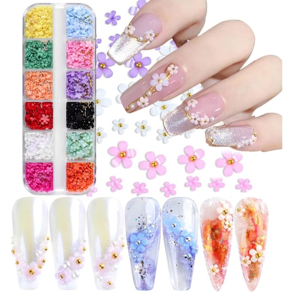 3D Blomster Nagelkonst Berlocker, Akryl Nagelkonst Tillbehör, DIY Nageldekorationer Nagelkonst Strass Fembladiga Blommor Ornament