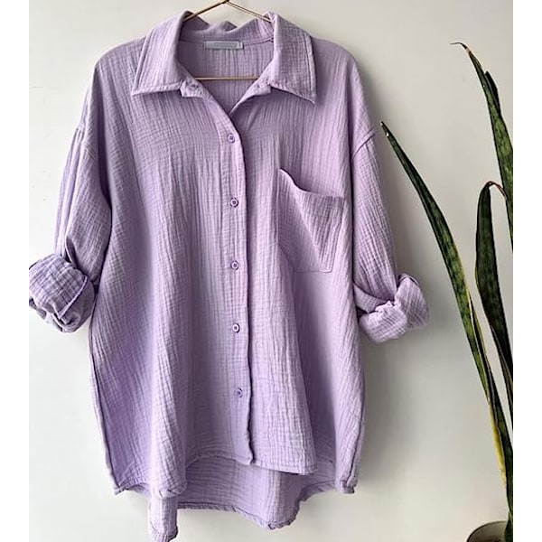 Dame 2-delt bukse sett Lin Skjorte shorts sett Lys Lilla Light Purple L