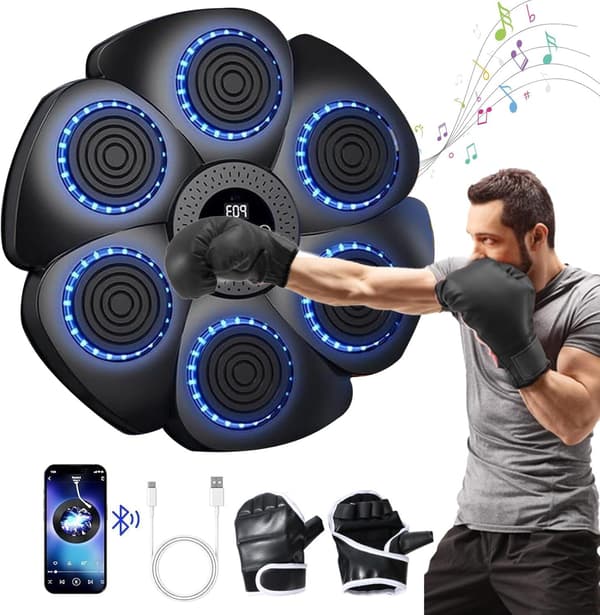 Musikboxningsmaskin, väggmonterad version med boxningshandskar_jar black