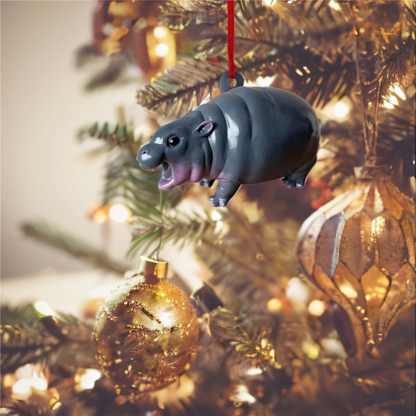 Moo Deng Ornament Pynt til Juletre Skogsdyr Smådyr Skoger Hengende Dekorasjoner Håndlagde