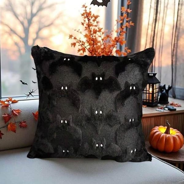 Plysjepudebetræk 45x45 cm med græskar. Til efterårs- og halloweenpynt.—jarx Färg	en