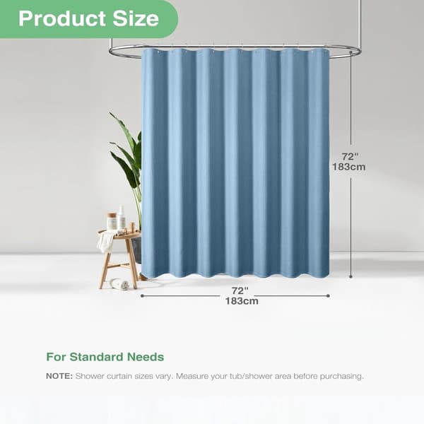 Vandtæt badeforhæng, tekstureret polyester, maskinvaskbart med 12 kroge, til hjemmebadeværelser, måneskinsblå, 180 x 180 cm