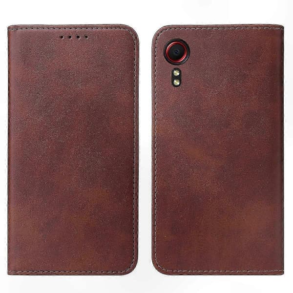 Durable Magnetic Leather Cover with Secure Snap Closure - Protective Case for Galaxy Xcover 5 Brown