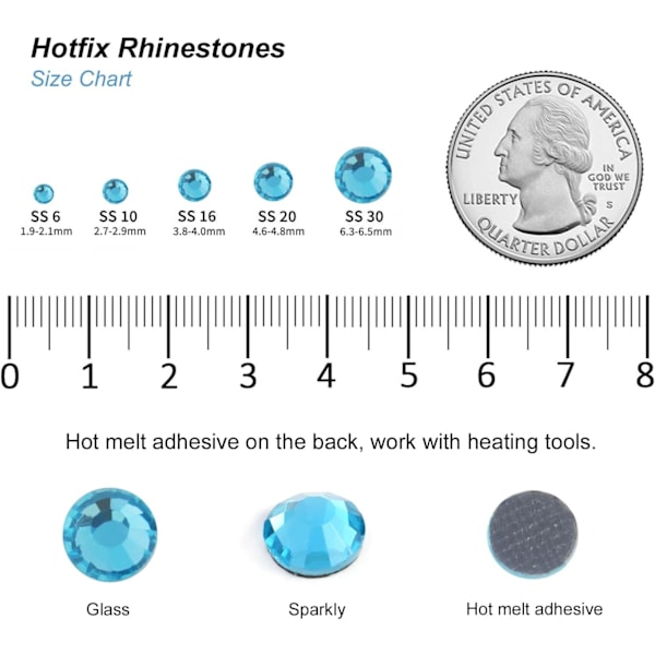 8000 stk Hotfix Aquamarin Rhinestones for Håndverk, SS6 (1,9-2,1 mm) Aquamarin Aquamarine SS6
