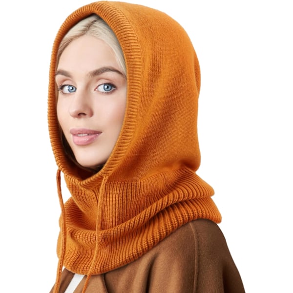 Vinterstrikket lue for kvinner - varm hettegenser med snor 1 Pc Hooded Hat: Orange