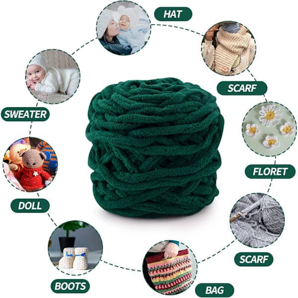 Garn 4x Garn til hækling, Blødt tykt garn til garnprojekter_jarx dark green