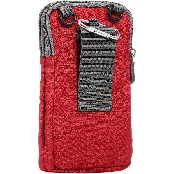 Puhelinvyö, Ristiinasettava Puhelinlaukku, Ulkoilu Matkustus Nylon Olkalaukku, Vyölenkillä Karabinan Klipsu Punainen red 9*16.5*3.0CM