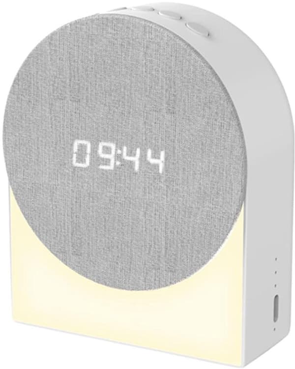 Digital vekkerklokke med Bluetooth-høyttaler, nattlys, 3 lysmoduser, 6 søvnlyder, 1200mAh USB-C oppladbar, for soverom
