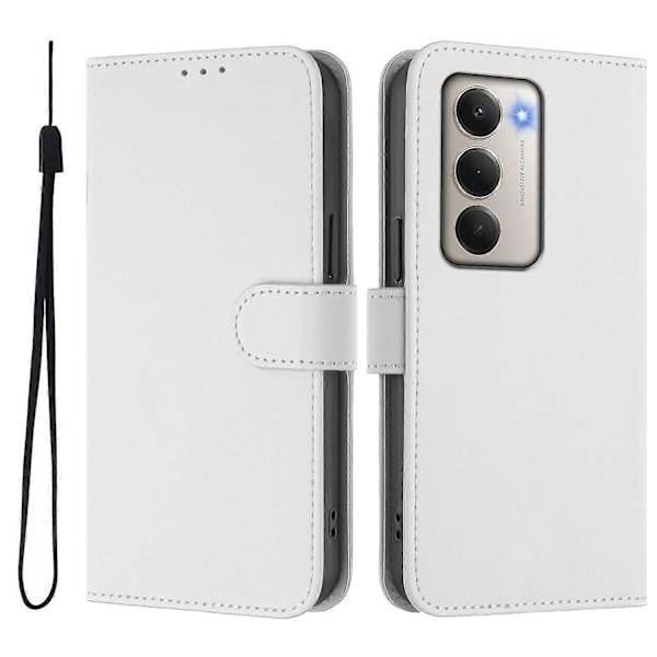 Xiaomi Redmi 15 5G Cover - Solid Color Leather Wallet Case with Strap, Stand Function Protective Phone Case White White White