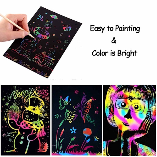 50-dels Scratch Art-sæt - Regnbuepapir & Pen til børn 8-12