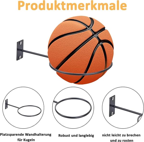 Boldholder - 2 Stykker - Boldstativ - Metal Boldholder - Vægbeslag til Boldmontering - Vægmonteret - Universal - Sort