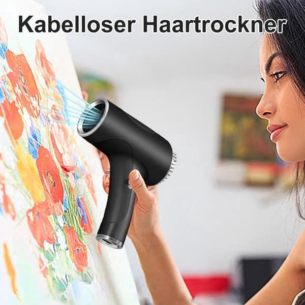 Bærbar trådløs hårføner, USB oppladbart 2600mAh batteri, 500W, for hjem, reise og camping, rosa
