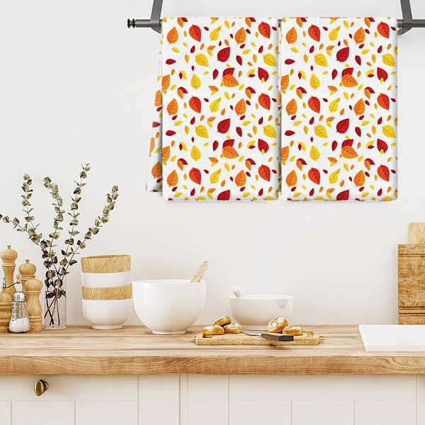 2-pakning Håndklær Søte Gresskar Lønneblader Bomull Badehåndkle Høst Oppvaskhåndkle for Thanksgiving Tørking Rengjøring Matlaging, 40*60cm Style 1