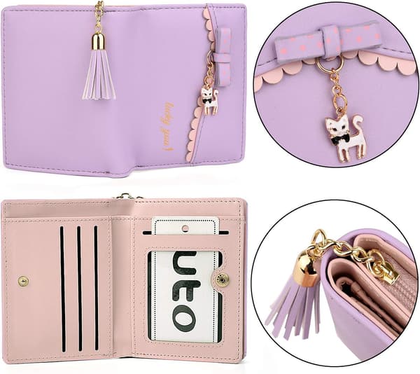 Dobbeltfoldet damepung med 6 kortpladser, møntlomme med lynlås