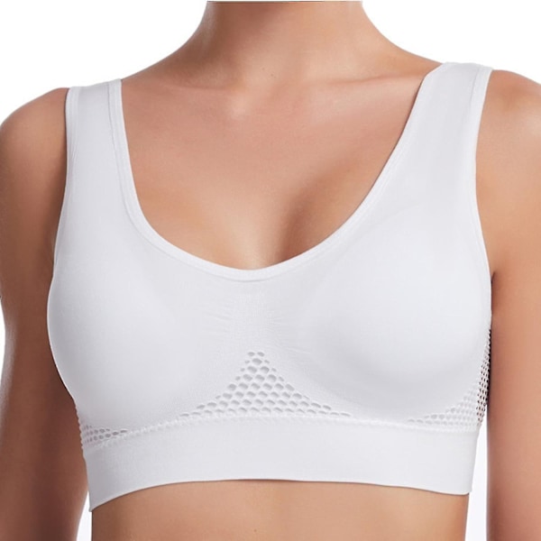 Åndbar Cool Liftup Air BH 2024 Ny Plus Size Åndbar Mesh Hål Underkläder Ingen Bygel Høj Hvid White XL