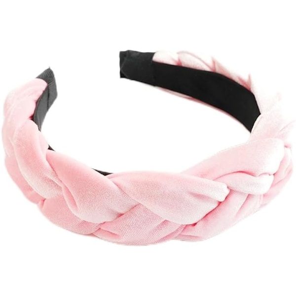 Sammetshårband med fläta för kvinnor - Elastiskt hårband med korsband 1pc Braided Hair Hoop: Light Pink 1