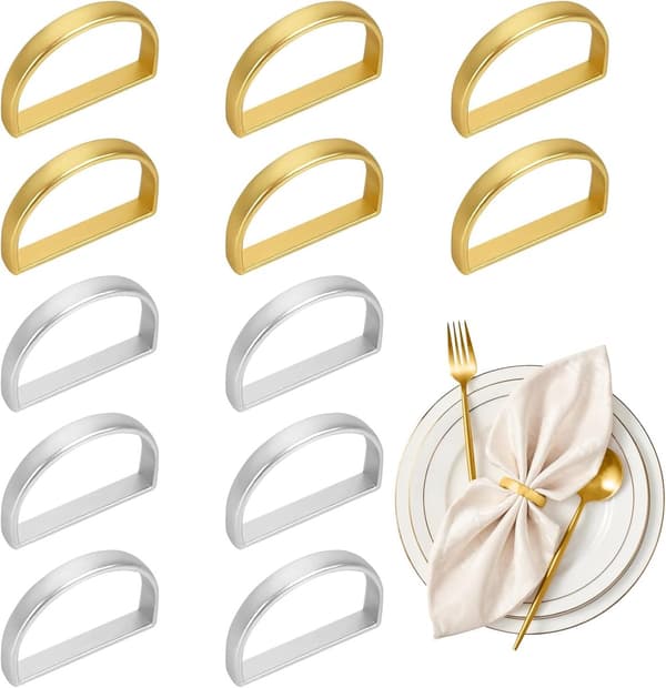 12 servettringar - guld servettring - servettringar bordsdekoration - servettring - guld servettringar - silver servettringar