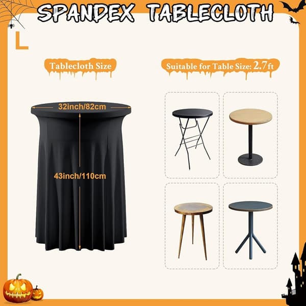 Rund Spandex Cocktailborddug, Elastisk Strækpasform, Krølfri, Til Bryllupper, Fester Og Halloween, Sort, 32 x 43 Tommer