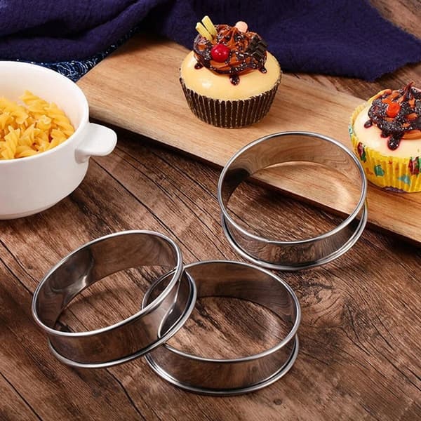 Kageringe, 12-pak dessertforme i rustfrit stål, non-stick runde bageforme til kager, bagværk og sandwich, 10,5 x 2,5 cm silver 10cm