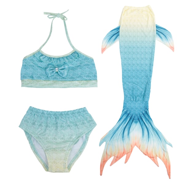 Nytt Barn Flickor Barn Tredelad Baddräkt Badkläder Bikini Sea Maid Fish Tail Set(110)