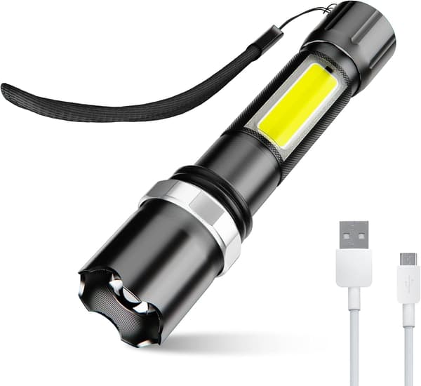 LED-taskulamppu, taskulamppu LED latautuva 600 LM, 3 tilaa USB-lataus minitaskulamppu vedenkestävä IPX5