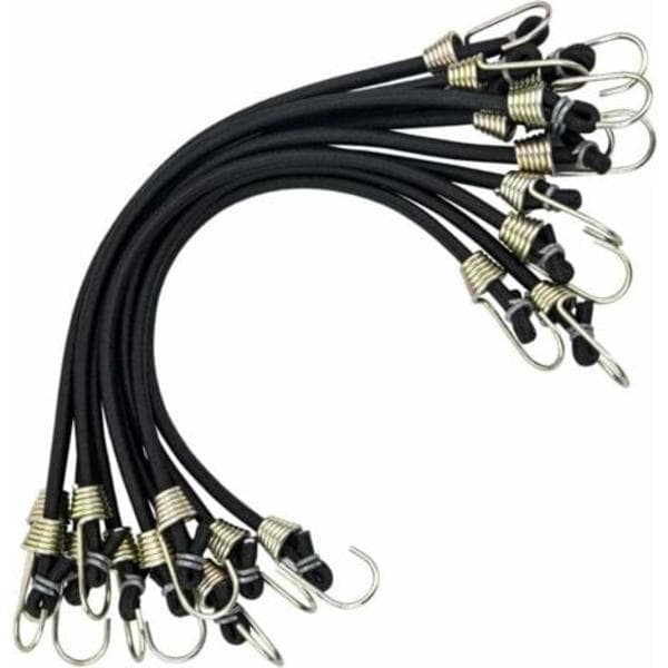 10-pak mini elastiske bungee-snore med kraftige kroge til teltcamping og motorcykel, sort 30 cm