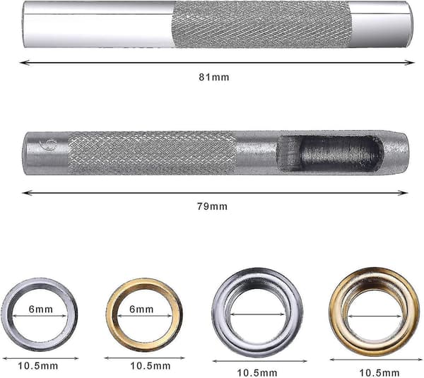 100 kpl niittisarja, 6 mm metalliset ompeluniitit 3 niittityökalulla