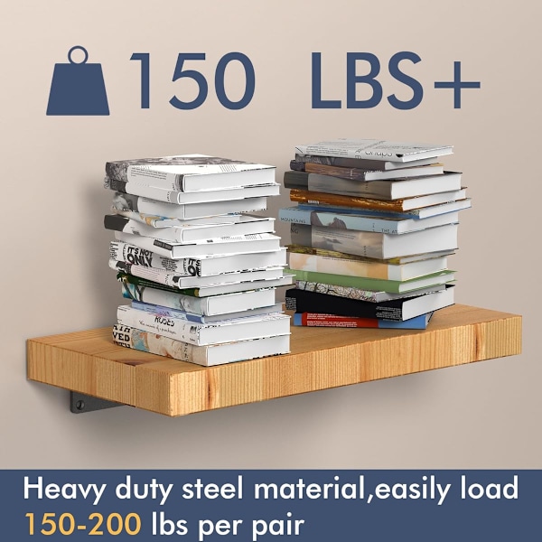 6-pack Flytande Hyllfästen, 15 cm Kraftiga Industriella Hyllfästen, Svarta Metall L-fästen för Hyllstöd D
