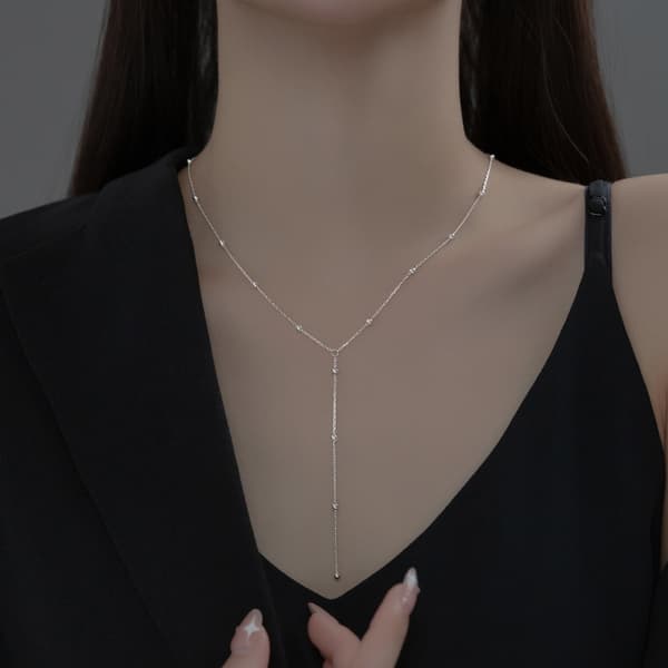 Sterling Sølv Lariat Halskæde, Chic Minimalistisk Drop Bar Y Kæde_jarx