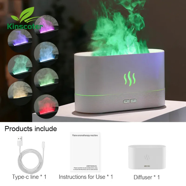 Aroma Diffuser Luftfuktare Ultrasonic Cool Mist Maker Fogger Led eterisk olja Flame Lamp Difusor 180ml White Pro