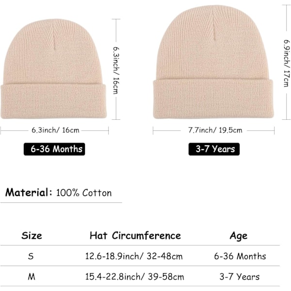 Vinterstrikket lue for småbarn - Myk unisex varm lue for gutter og jenter 2 Pack Hats: Beige/Coffee 6-36 months