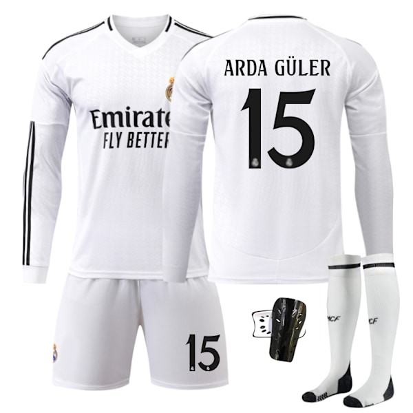 Real Madrid Barn Hemmaställ 2024-2025 Höst & Vinter Nr 15 Strumpor + Skydd ARDA GULER No 5 socks 24