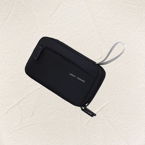 Kompakt rejsetoilettaske til mænd, vandafvisende polyester Dopp Kit med flere rum, lille bærbar, sort