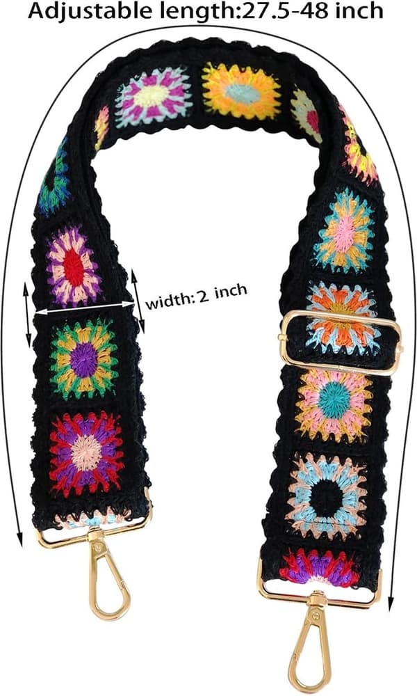Väskrem - Axelrem - Justerbar - Virkad Blomväskrem Ersättning - Crossbody för Handväskor - Dam Gitarrrem