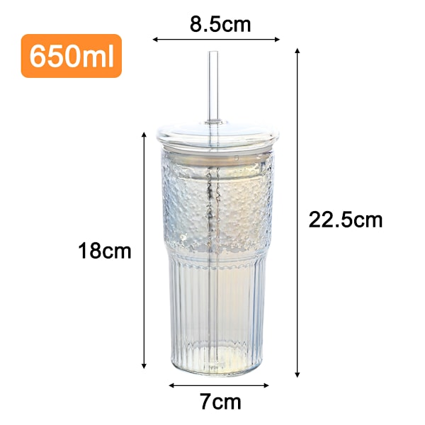 Glasskrus med lokk og glassrør, 590 ml Høy Borosilikatglass Tumbler Iskaffe Vann Smoothie Style 1