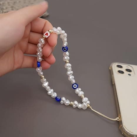 Perlemobitelefon Lanyard håndledsrem, Smiley Face Star Letter