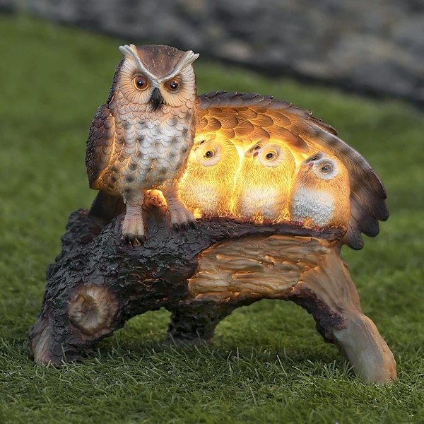 Solcelleugle Familielys Mor Barn Vinge Logg Statue Figur LED-lys for Utendørsdekorasjoner