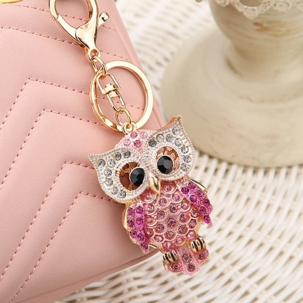 Mode Rhinestone Ugle Nøglering, Guld Glitrende Legering Nøglering Vedhæng
